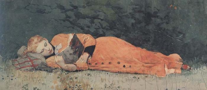 Winslow Homer The New Novel (mk44) Norge oil painting art